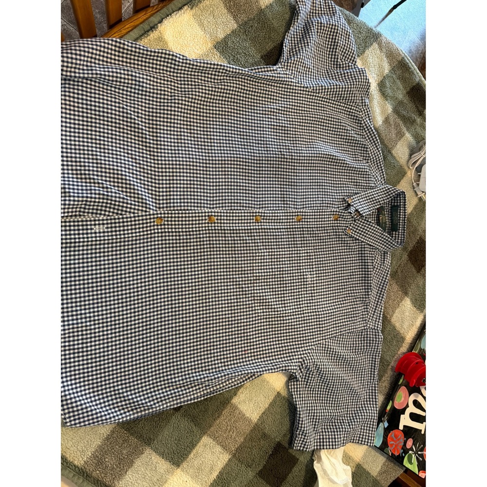 Orvis Mens Large Short Sleeve Gingham‎ Button Down Shirt Navy Blue White Check